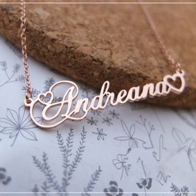 Name Necklace With Tiny Heart 