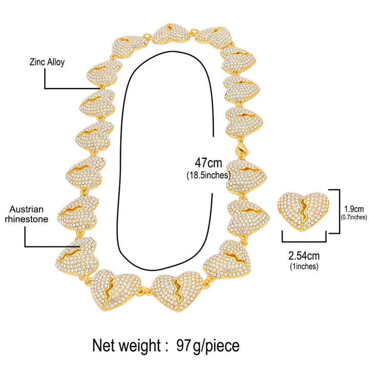 Broken Heart Necklaces Full Iced Out CZ Rhinestone Hip Hop Jewelry