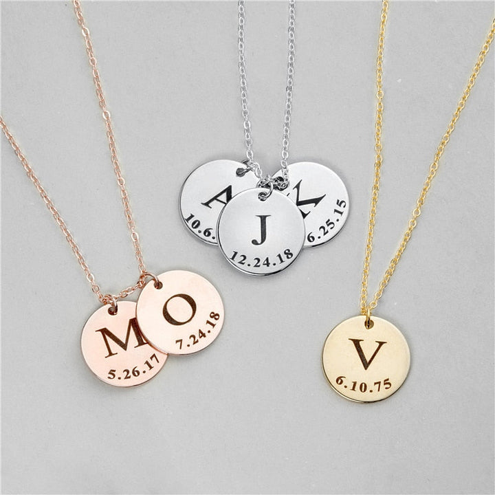 Personalized Initial Disc Necklace With Date