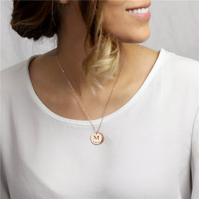 Personalized Initial Disc Necklace With Date