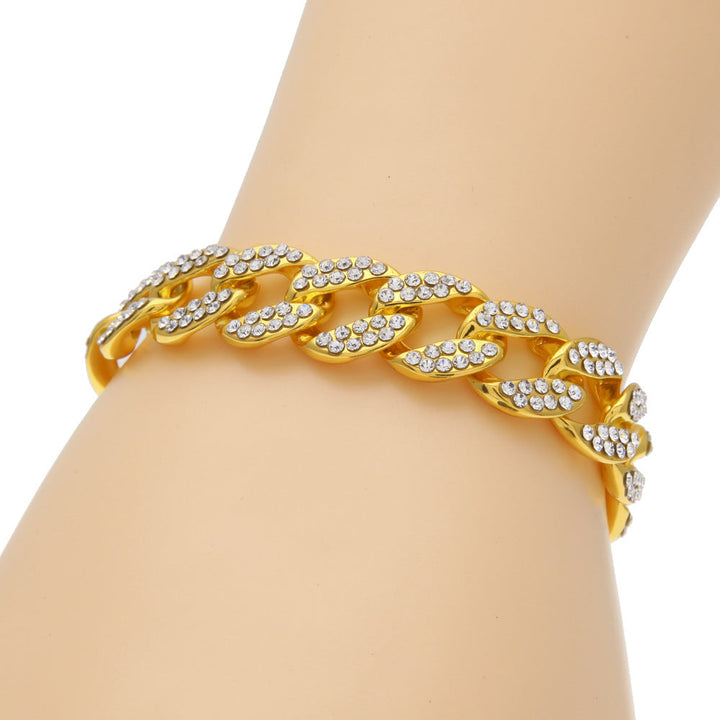 Hip Hop Bracelet- Iced Out 15mm Bling Full Rhinestone Cuban Link Chain