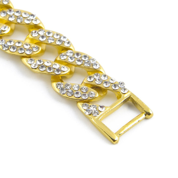 Hip Hop Bracelet- Iced Out 15mm Bling Full Rhinestone Cuban Link Chain