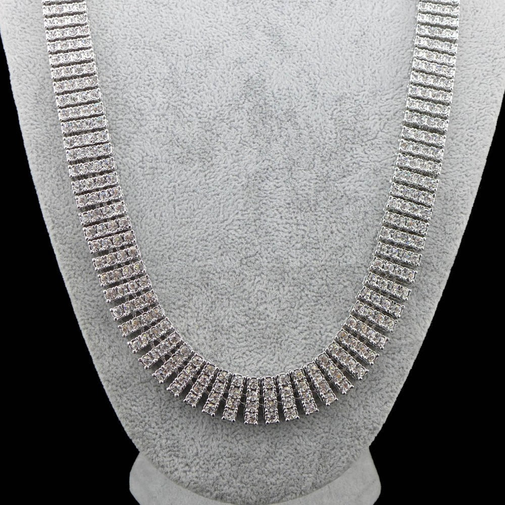 Men's Hip Hop Rock Gold Necklace- 4 ROW Rhinestone Tennis Link Chain