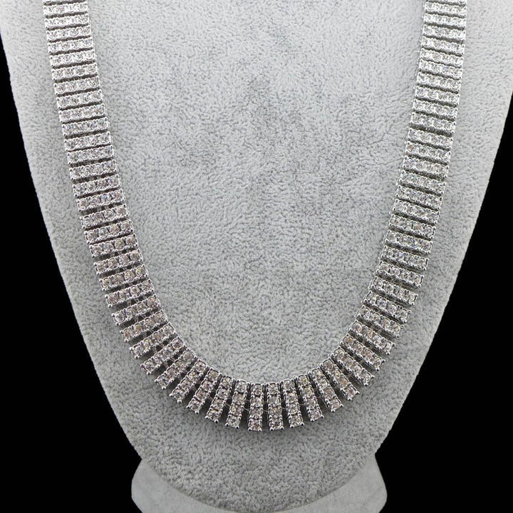 Men's Hip Hop Rock Gold Necklace- 4 ROW Rhinestone Tennis Link Chain