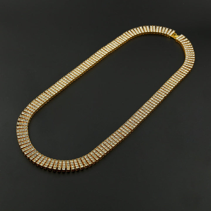 Men's Hip Hop Rock Gold Necklace- 4 ROW Rhinestone Tennis Link Chain