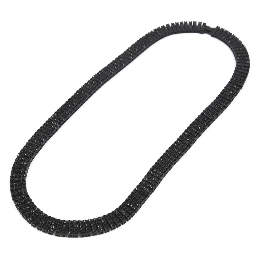 Men's Hip Hop Rock Gold Necklace- 4 ROW Rhinestone Tennis Link Chain