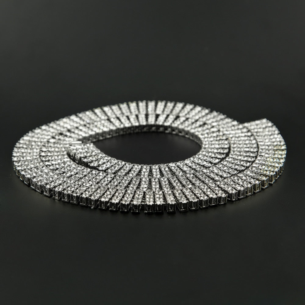 Men's Hip Hop Rock Gold Necklace- 4 ROW Rhinestone Tennis Link Chain