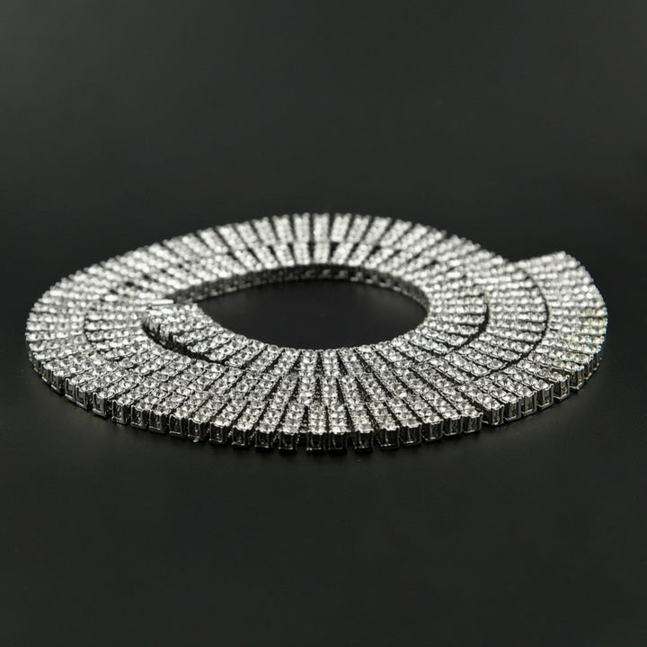Men's Hip Hop Rock Gold Necklace- 4 ROW Rhinestone Tennis Link Chain