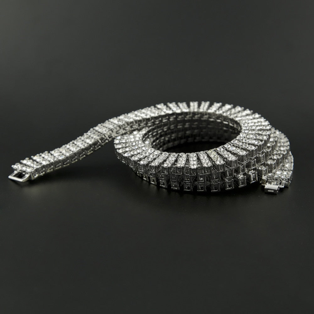 Men's Hip Hop Rock Gold Necklace- 4 ROW Rhinestone Tennis Link Chain