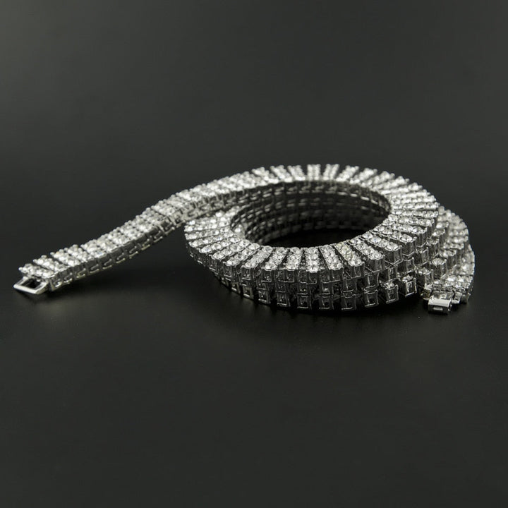 Men's Hip Hop Rock Gold Necklace- 4 ROW Rhinestone Tennis Link Chain