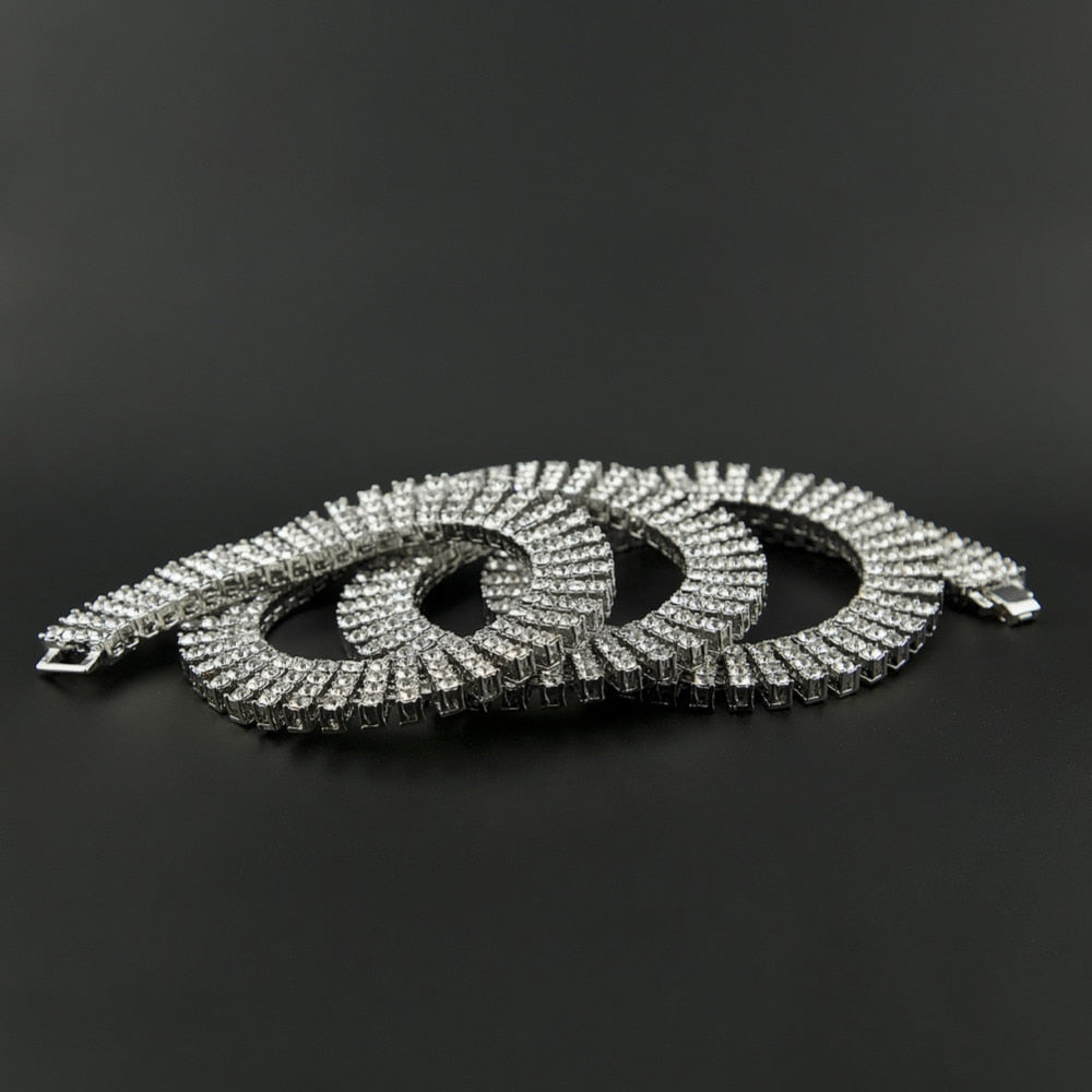 Men's Hip Hop Rock Gold Necklace- 4 ROW Rhinestone Tennis Link Chain