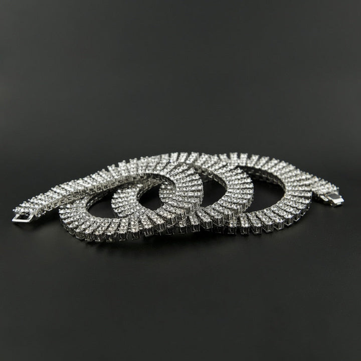 Men's Hip Hop Rock Gold Necklace- 4 ROW Rhinestone Tennis Link Chain