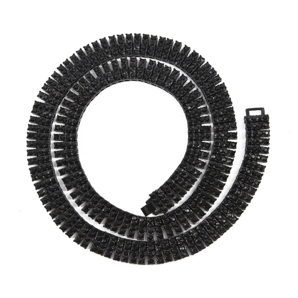 Men's Hip Hop Rock Gold Necklace- 4 ROW Rhinestone Tennis Link Chain