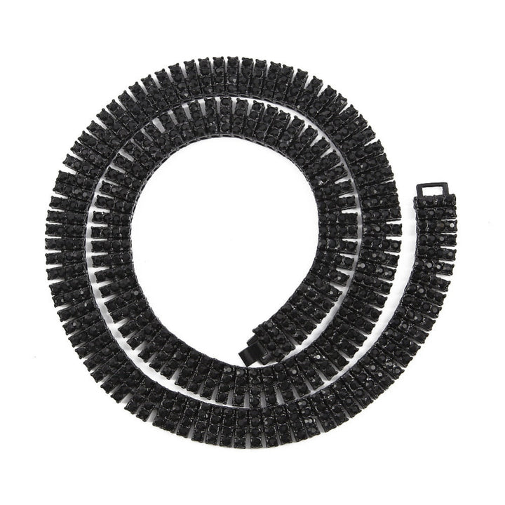 Men's Hip Hop Rock Gold Necklace- 4 ROW Rhinestone Tennis Link Chain