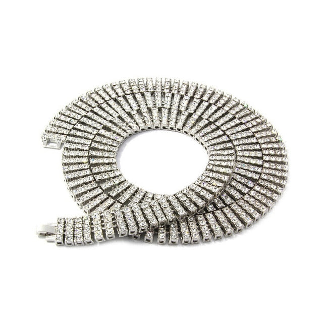 Men's Hip Hop Rock Gold Necklace- 4 ROW Rhinestone Tennis Link Chain