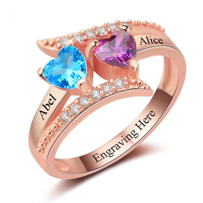Personalized Engraved Birthstone Ring For Women