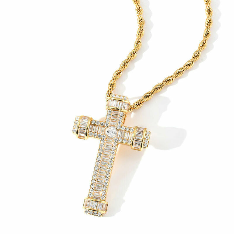 18K Gold Plated Cross Pendant Necklace- Cross Necklace-Hip Hop Necklace