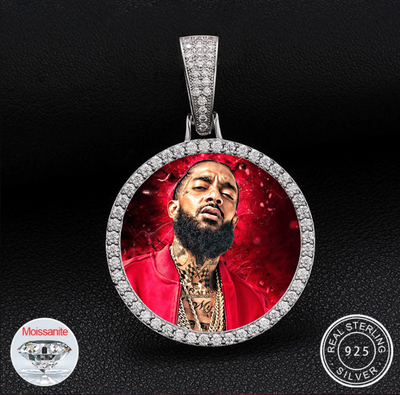 S925 Custom Photo Sterling Silver Memory Medallions Solid Pendant Necklace With Moissanite Diamond Hip Hop Jewelry