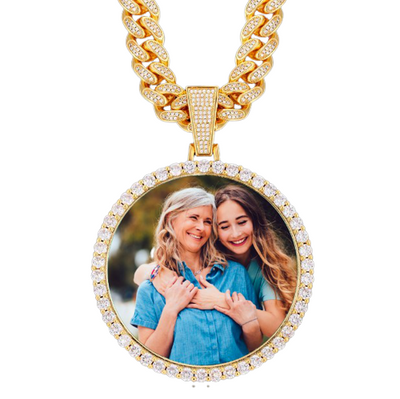 12MM Cuban Chain Photo Medallion Necklace- Mother's Day Gift For Mom