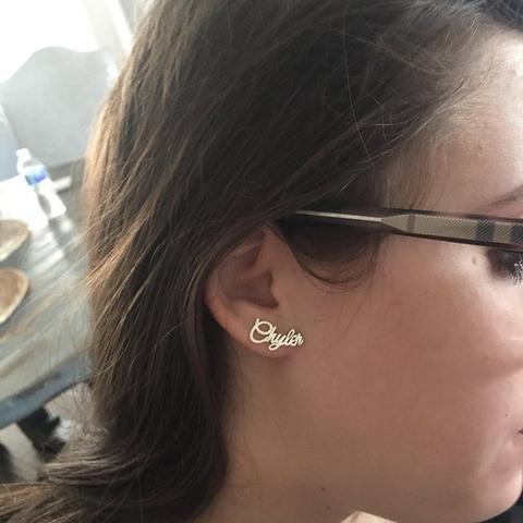 Name Plate Earrings- Initial Cursive Stud Earring For Women