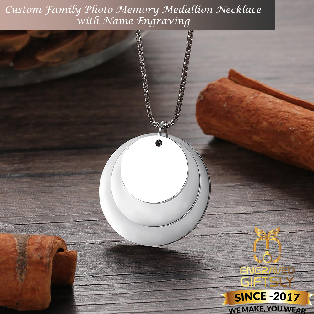 Custom Family Photo Memory Medallion Necklace with Name Engraving - Special custom Gift for Christmas
