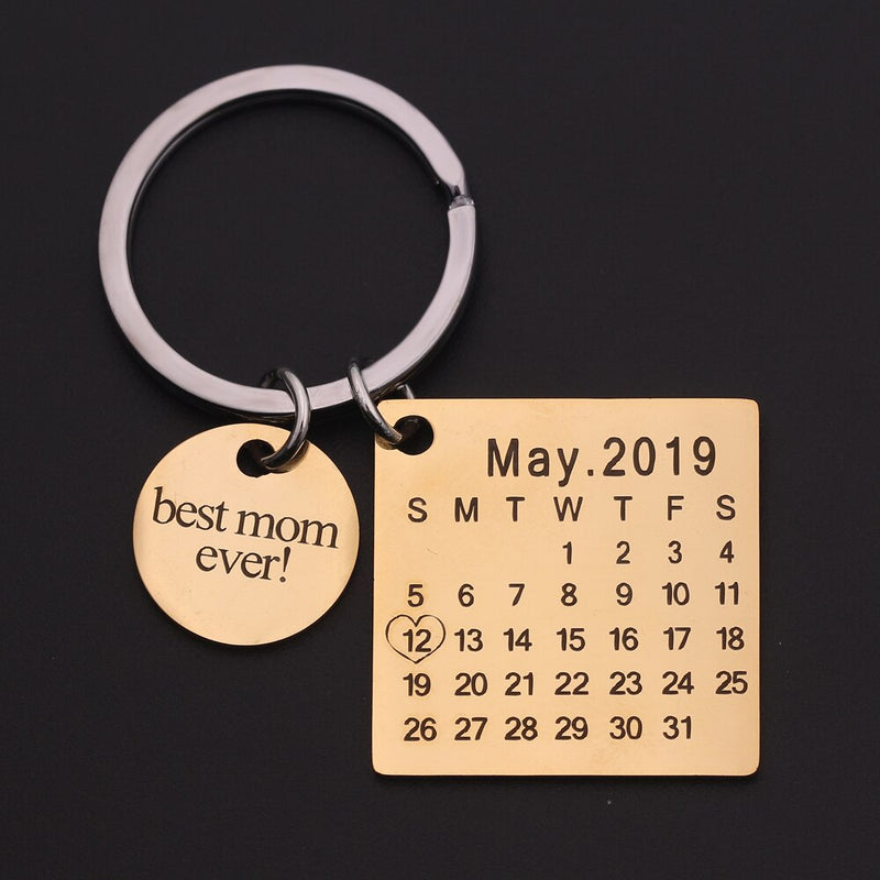 18K Gold Plated Calendar Keychain- Best Custom Keychain With Engraving Name, Date, Initials