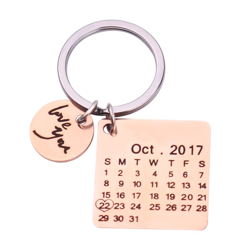 18K Gold Plated Calendar Keychain- Best Custom Keychain With Engraving Name, Date, Initials