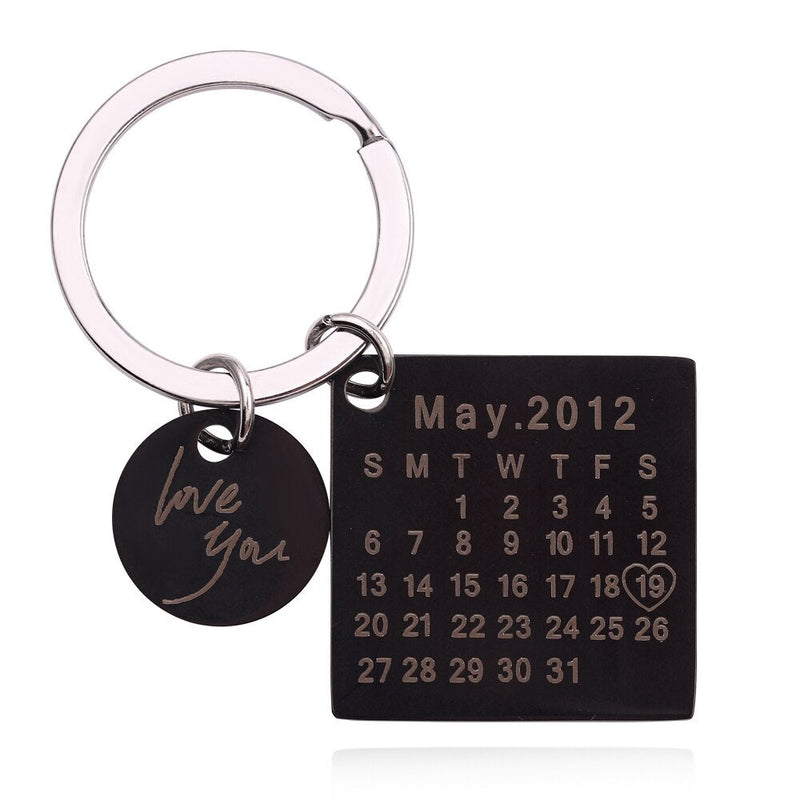 18K Gold Plated Calendar Keychain- Best Custom Keychain With Engraving Name, Date, Initials