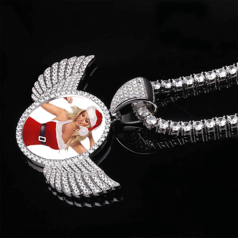 Custom made photo with wings medallions necklace Clearance