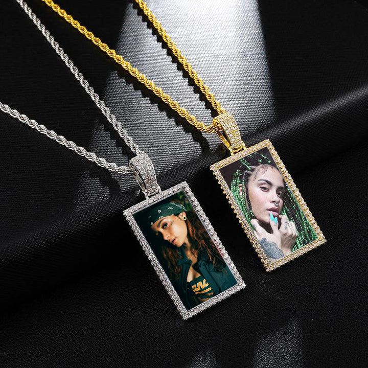 Custom Made Square Photo Medallion Necklaces Christmas Gifts For Couple