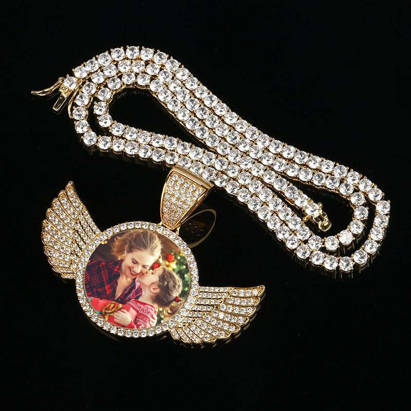 Custom Made Angel Wings Memorial Necklace With Picture-Christmas Gifts For Coworkers- Christmas Gift For Husband-