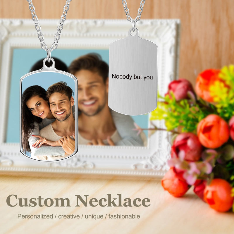 Custom Dog Tag Photo Necklace- Crystal Photo Pendant