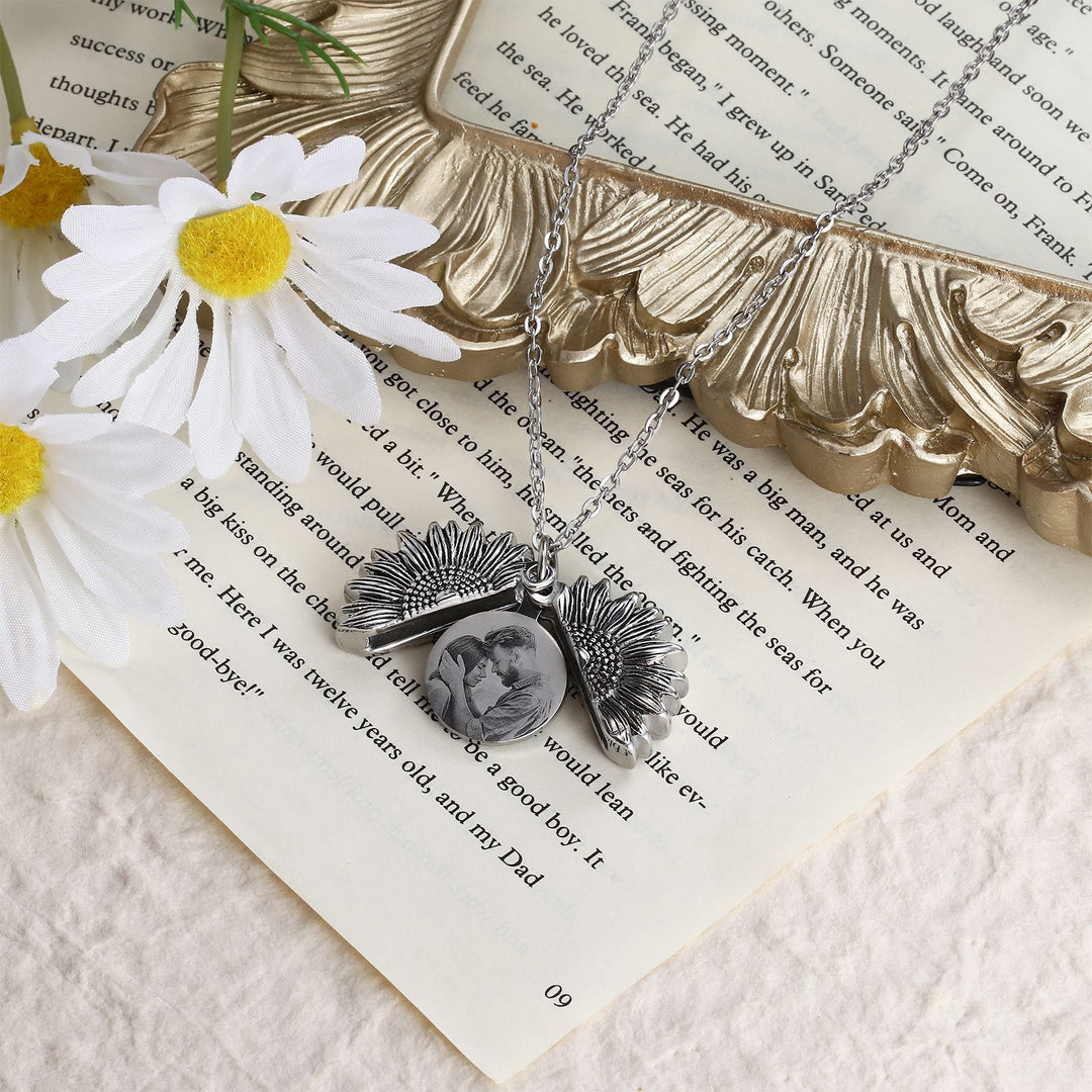 Sunflower Necklace With Picture Inside- Best valentine Gifts- Gifts For Girlfriend